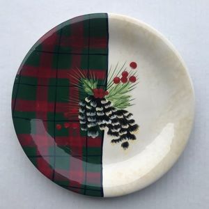 Set Of 4 Certified International Holiday Plates Red/Green Plaid, Pinecon…